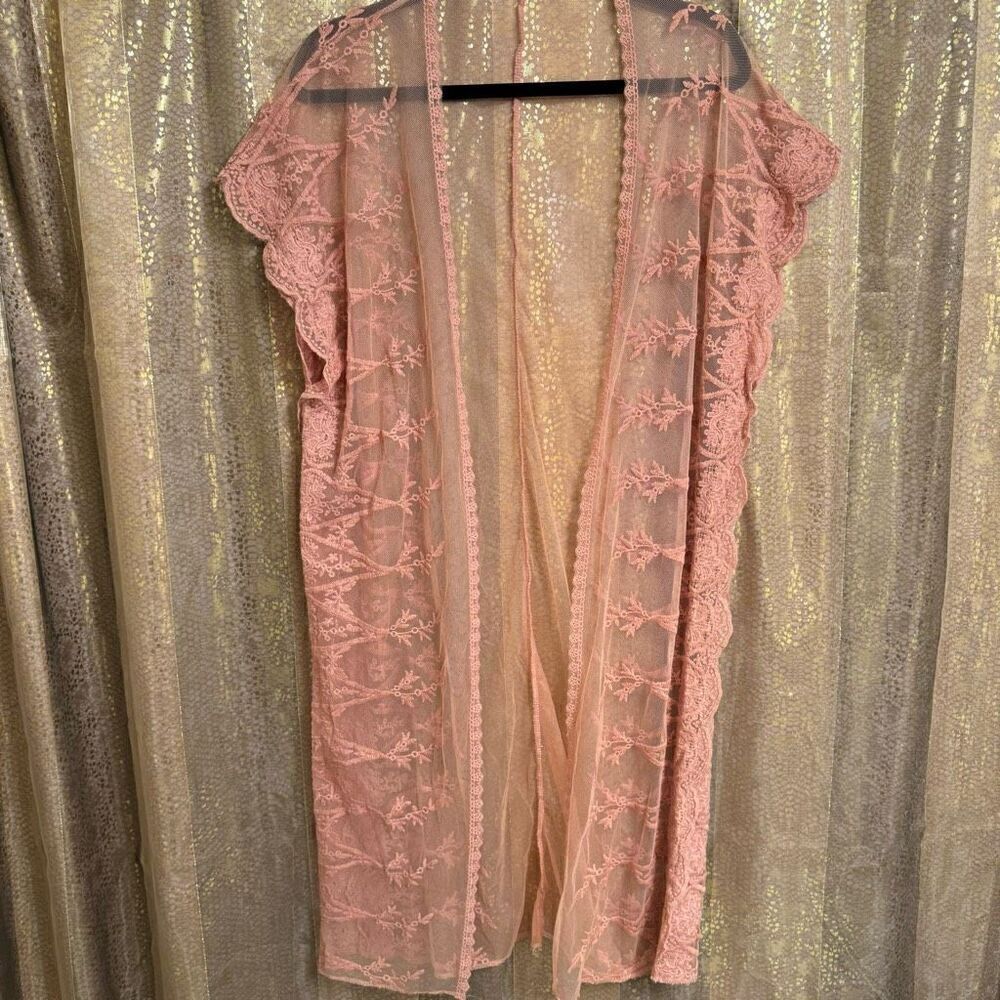 Vivid Importers Of NY Mauve Pink Boho Lace Kimono Duster Coverup XL